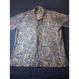 Batik Bay Mens Large Silk Pineapple Aloha Camp Shirt Blue Short Sleeve Tropical